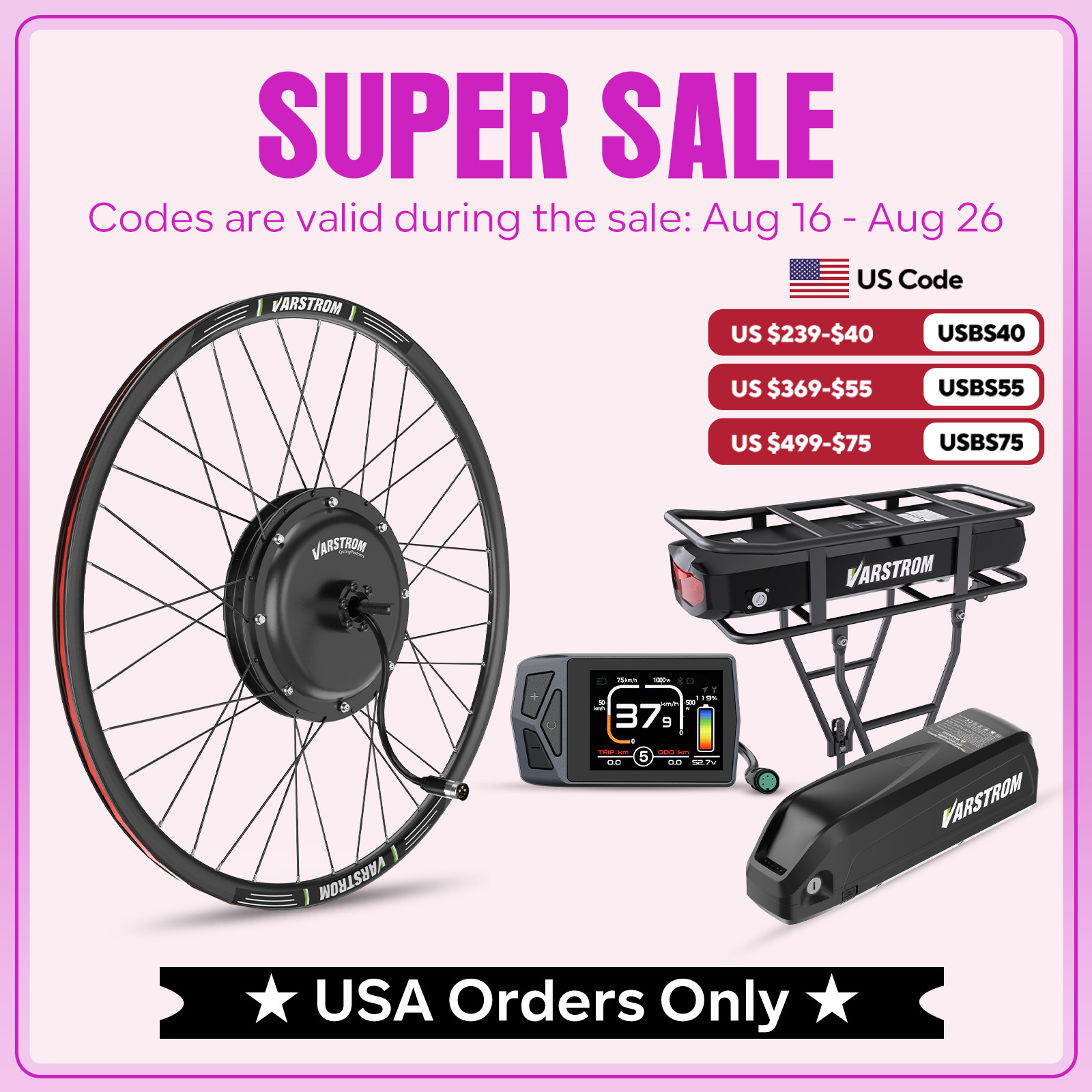 48V 1500W Rear Hub Motor With Battery - [Stok AS] Varstrom 1000W 1500W 48V